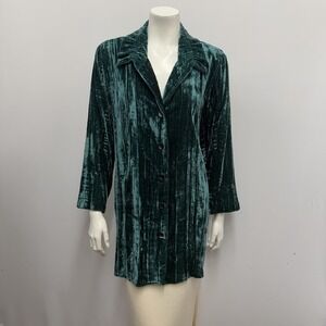 Caroline Rose Crushed Velvet Top Shirt Emerald Green NWT $245.00 Size Large L